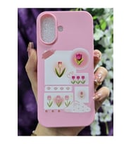 iPhone 16 Uyumlu Gül Desenli Sert Silikon Pembe Telefon Kılıf