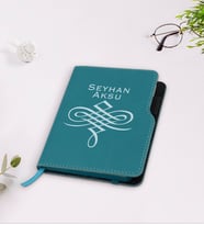 BK Gift Kişiye Özel İsimli Turkuaz Termo Deri Defter-24