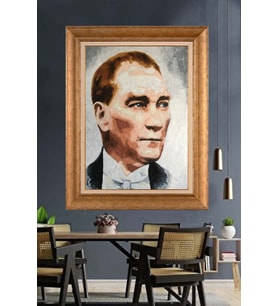Altın Varaklı Çerçeveli Paspartulu Atatürk Tablo TR1589 (Gold)
