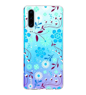 Huawei P30 Uyumlu Kapak Flowers Tasarımlı Şeffaf Silikon Kılıf