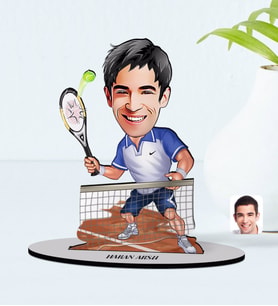 BK Gift Kişiye Özel Erkek Tenis Oyuncusu Karikatürlü Ahşap Biblo Model-1 (Beyaz)
