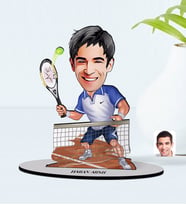 BK Gift Kişiye Özel Erkek Tenis Oyuncusu Karikatürlü Ahşap Biblo Model-1 (Beyaz)