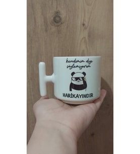 Krem Rengi Eğlenceli Yazılı Esprili Özel Tasarım Baskılı T Kupa Bardak Latte Bardağı