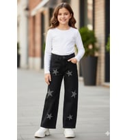Kız Çocuk Esnek Belli Likralı Geniş Kesim Jean Pantolon 6-14 Yaş 12369 MODANINO (Siyah)