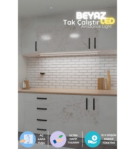 Şerit LED Mutfak tezgah altı led ışık bar aç kapa beyaz yapışkanlı 1 metre - lambader Lbeyaz6