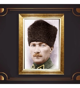 Altın Varaklı Çerçeveli Paspartulu Atatürk Tablo z4955 (Gold)