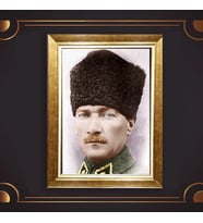Altın Varaklı Çerçeveli Paspartulu Atatürk Tablo z4955 (Gold)