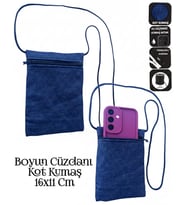 SEVBAGS BOYUN CÜZDANI KOT KUMAŞ GÜNLÜK TELEFON PARA KİMLİK KART CÜZDANI (Lacivert)