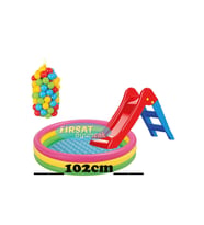 Kaydırak 102x25 Cm Tabanı Şişmeli Havuz 100 Adet 6 Cm Top
