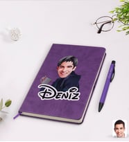 BK Gift Kişiye Özel Erkek Karikatürlü Mor Termo Deri Defter Kalem Seti Model 63