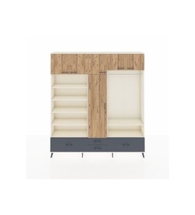Arges Dolap 18 Raflı 4 Çekmeceli Tek Askılı 220x30x243 Aytaşı-Çam/Antrasit