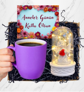Anneler Günü Hediyesi Led Işıklı Melek Annem Fanus ve Kupa Bardak (Model 4)