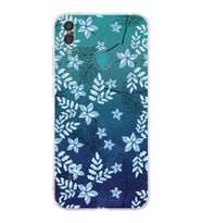 Huawei Y7 2019  Kamera korumalı Kapak Floral Mavi Tasarımlı  Şeffaf Kılıf