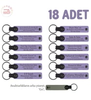 Anaokulu İçin İsim Yazılı Karne Hatırası Anahtarlık 18’li Set, Öğrencilere Özel, Mor Menekşe & Gri (Lila - Mor)