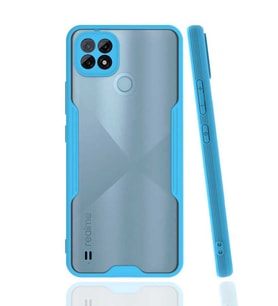 Realme C21 Kılıf ​​Kamera Korumalı Arkası Şeffaf Silikon (Mavi)