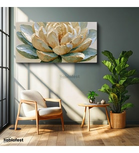 Yatay Panoramik Kanvas Tablo Lotus Çiçeği Çiçek Tablosu Ev Ofis Duvar Dekoru