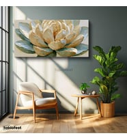 Yatay Panoramik Kanvas Tablo Lotus Çiçeği Çiçek Tablosu Ev Ofis Duvar Dekoru
