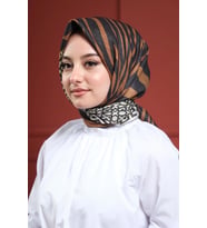Afvente Zebra Desen Altın Pamuk Eşarp (KAHVE)