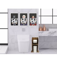 BK Home Doğal Masif Ahşap Tuvalet Kağıtlığı ve Dekoratif 3’lü Ahşap Beyaz Çerçeveli Tablo-7
