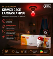 10 ADET 1W E27 KIRMIZI YUVARLAK GECE LAMBASI LED AMPUL EAMP-075 (5343)