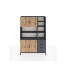 Arges Dolap 9 Raflı 4 Çekmeceli 4 Kapaklı 132x30x195 Antrasit-Çam/Antrasit