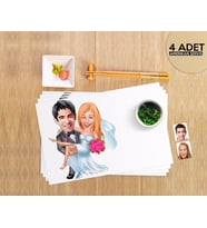 BK Gift Kişiye Özel Evleniyoruz Karikatürlü 4 Adet Amerikan Servis Seti-9 (Beyaz)