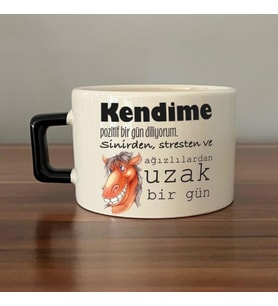 Kendime Pozitif Bir Gün Diliyorum Baskılı Siyah Kulplu C Fincan