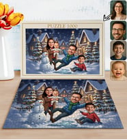 BK Gift Kişiye Özel Aile Yılbaşı Karikatür Tasarımlı 1000 Parça Profesyonel Puzzle-6, 1000 Puzzle, Yeni Yıl Hediyesi, Yılbaşı Hediyesi
