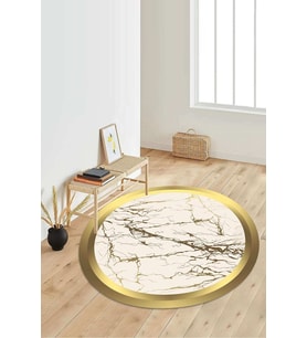 Dijital Baskılı Kaymaz Taban Yıkanabilir Yuvarlak Salon Halısı Koridor Halısı Paspas NDY-SD-493 (Gold)
