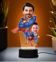 Doğum Günü Hediyesi,Sevgiliye Hediye, Kişiye Özel Fotoğraflı Baba Oğul Karikatür 3D Led Lamba (Beyaz)