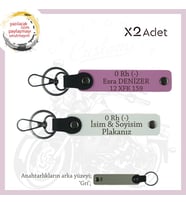 Yol Tutkunları İsim Plaka ve 0 Rh (-) Kan Grubu Yazılı Kişiye Özel x2 Anahtarlık Set, Beyaz-Pembe-Gr (Çok Renkli)