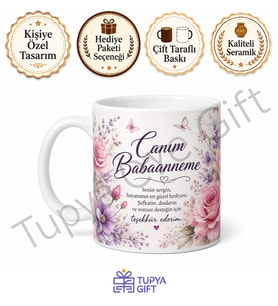 Babaanneme Hediye Kişiye Özel Baskılı Kupa Bardak Özel Tasarım Porselen Mug