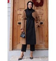 Önü Garnili  Trençkot  Camel 4434