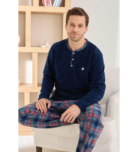 Pijamoni Erkek Düğme Yaka Kışlık Polar Pijama Takımı 6100/6,1 - 1 Adet (Lacivert)