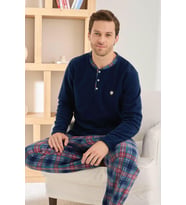 Pijamoni Erkek Düğme Yaka Kışlık Polar Pijama Takımı 6100/6,1 - 1 Adet (Lacivert)