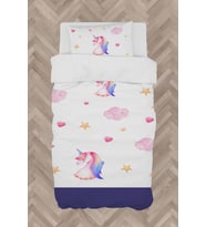 MEKTA HOME BEBEK VE ÇOCUK ODASI Unicorn ve Seksek Desenli Lacivert Nevresim Takımı