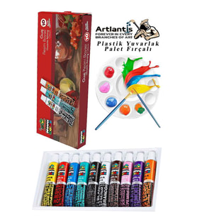 Guaj Boya 10 Renk Nova Color 9 Ml Tüp 1 Paket 10 Lu Guaj Boya Seti ve Yuvarlak Resim Paleti Fırçalı 1 Paket 10 Hazneli Boya Paleti Sanatsal Boyalar İçin Palet Guaj Boya
