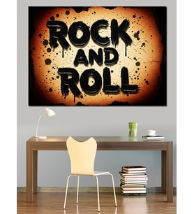 Rock And Roll Tipografi Tasarımı Dekoratif Kanvas - Mdf Ahşap Tablo