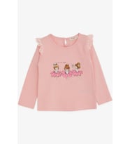 Breeze Kız Bebek Uzun Kollu Tişört Danscı Kız Baskılı Güpürlü 9 Ay-3 Yaş, Pudra