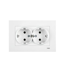 VİKO Karre Beyaz İkili Topraklı Priz (Komple) 90960X56 VİKO