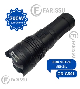 OR-G501: Geceyi Gündüze Çeviren 3 KM Menzilli Dev Projektör Fener (Powerbank Özellikli Full Set)