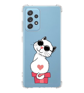 Samsung Galaxy A52s Uyumlu Köşe Korumalı Antişok Kapak Cool Cat Tasarımlı Şeffaf Silikon Kılıf