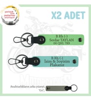 Biker Stiline Özel, İsim Plaka ve B Rh (-) Kan Grubu Yazılı Deri x2 Anahtarlık, Turkuaz-F Yeşil-Gr (Çok Renkli)