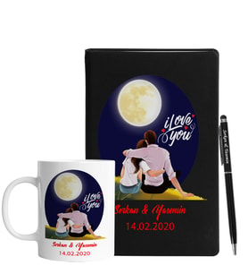 Sevgililer Gününe Özel Siyah Defter Kalem & Kupa Hediye Seti 3
