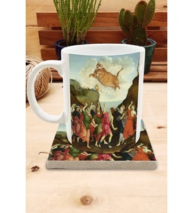Kediler ve Sanat/Sarı Kedi Set 8 - Standart Kupa-Taş Bardak Altlığı 3