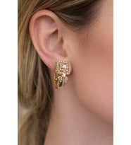 Xuping Rose Gold Baget Zirkon Taşlı Çelik Kadın Küpe (Mürdüm)