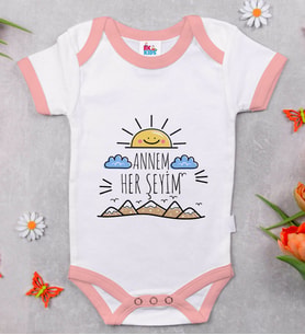 BK Kids Annem Her Şeyim Tasarımlı Pembe Bebek Body Zıbın-1