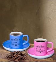 BK Gift Kişiye Özel İsimli Pembe ve Mavi Renk İkili Türk Kahvesi Fincan Seti-9, Ev Hediyesi, Arkadaşa Hediye, Doğum Günü Hediyesi