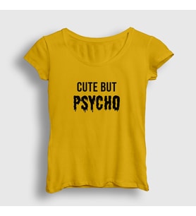 Presmono Kadın Sarı Cute But Psycho T-Shirt 397563tt (Sarı)