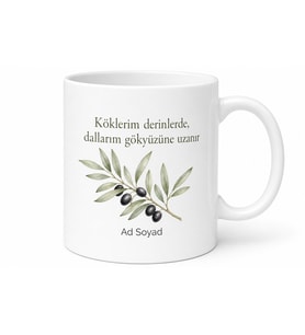 Zeytin Dalı Temalı Baskılı Kupa Bardak Hediye Porselen Özel Tasarım